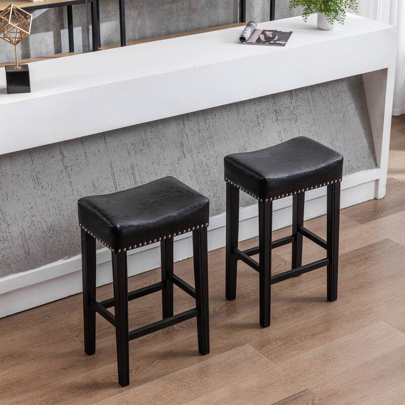 29" Bar Stools Backless Faux Leather Stools Farmhouse Island Chairs